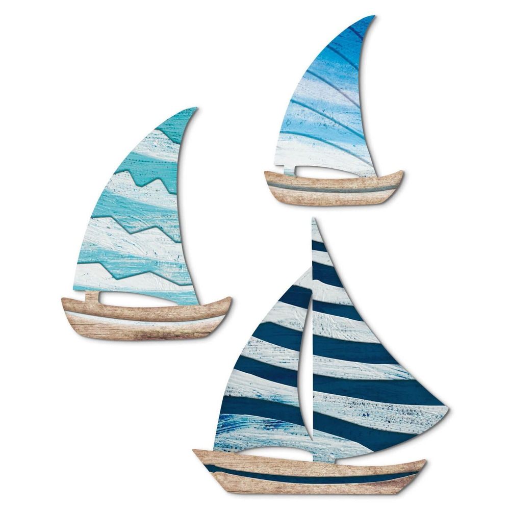 Wooden Sailboat Wall Art Set Of 3, Coastal Nautical Decor Self-adhesive🤪